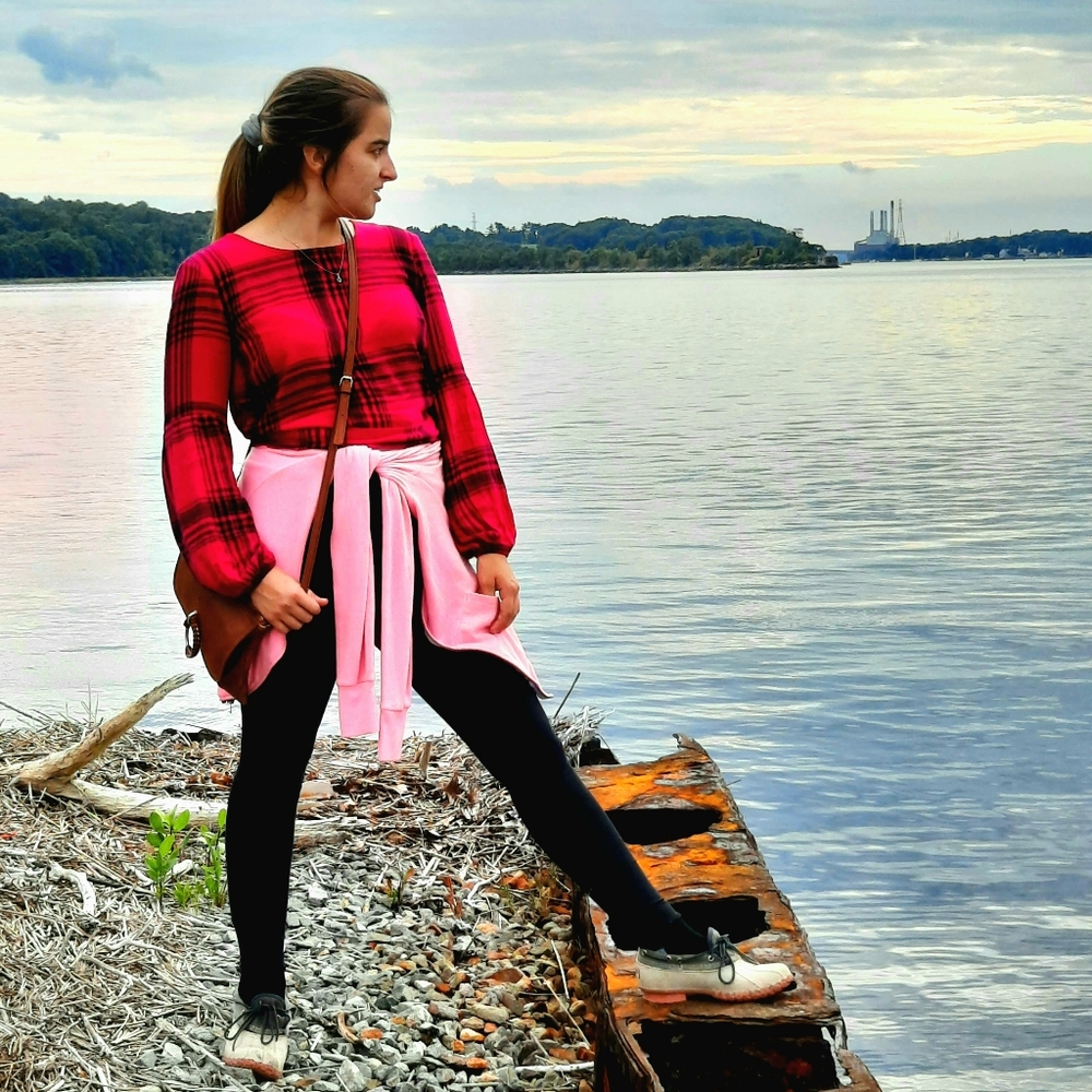 Pink and black blouse